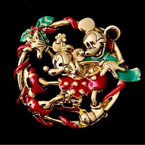 Vintage Disney and Napier Mickey & Minnie Christmas Brooch